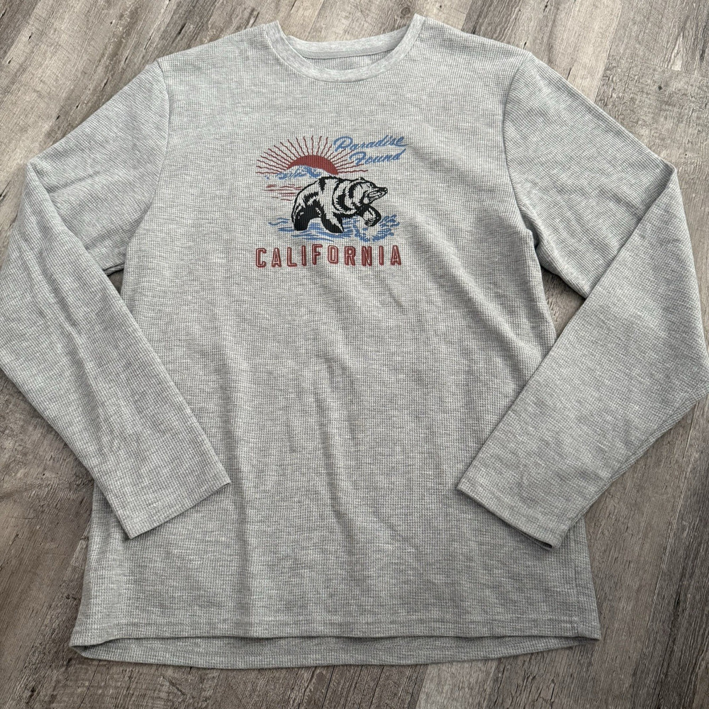 Lucky Brand Thermal T-Shirt Mens Large Gray Logo Sleepwear Waffle Knit Calfornia